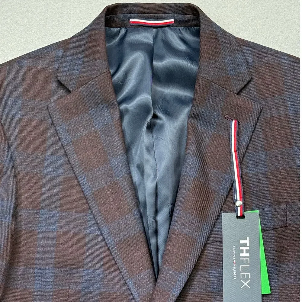 Tommy Hilfiger Men's Modern-Fit plaid Sport Coat - burgundy/blue 36R $295